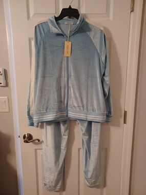 Ekouaer Light Blue/Wht Jogger Set Full Zip
